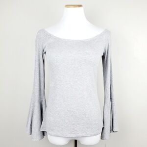 Bar III Ribbed Off The Shoulder Bell Sleeve Top